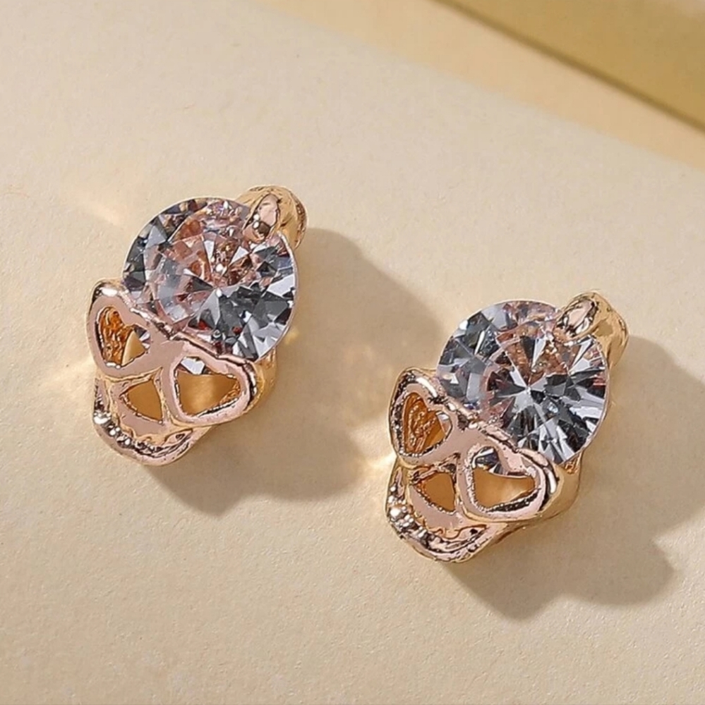 Unisex Rose Gold CZ Skull Earrings - Picture 1 of 3